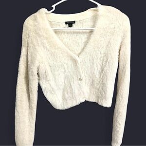 Cream Fuzzy Cardigan Sweater